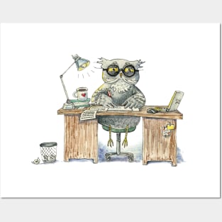 Workaholic owl Posters and Art